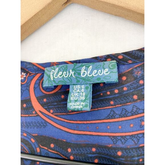 Women's Navy Blue Floral Notched Neck Pleated Longsleeve Mini Shift Dress size 6 - Picture 5 of 8